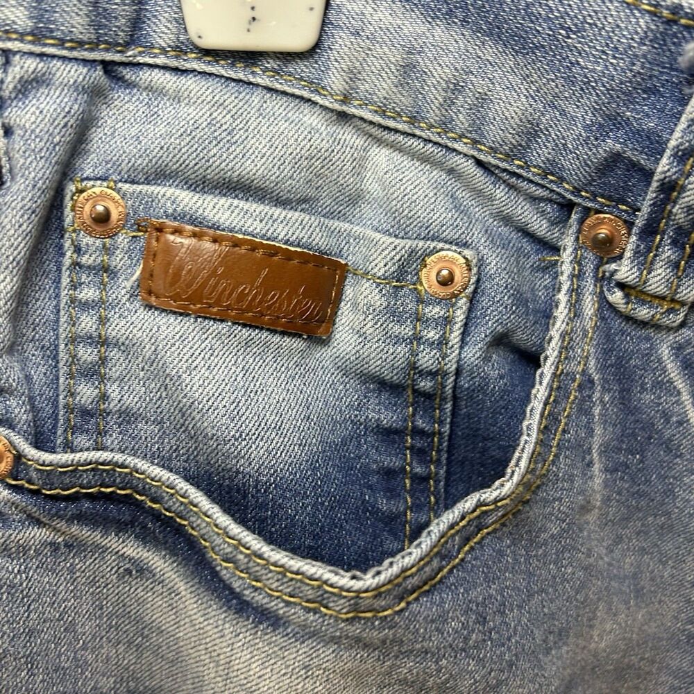 Winchester Jeans Mens Size 36/32 Blue Faded Distressed Destroyed Raw Hem - Picture 5 of 10